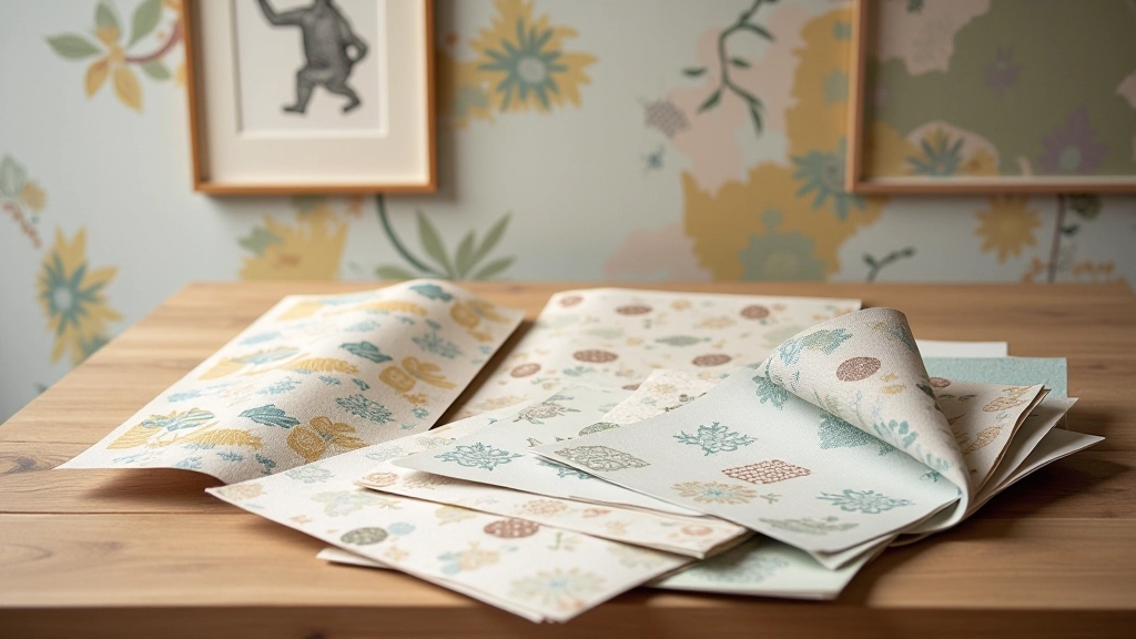 Campionari di carta da parati italiana contemporanea con motivi geometrici e botanici
